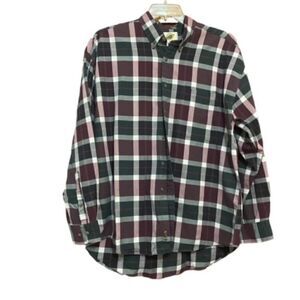 Field Gear Green, Burgundy, White plaid button-down shirt, size XLarge